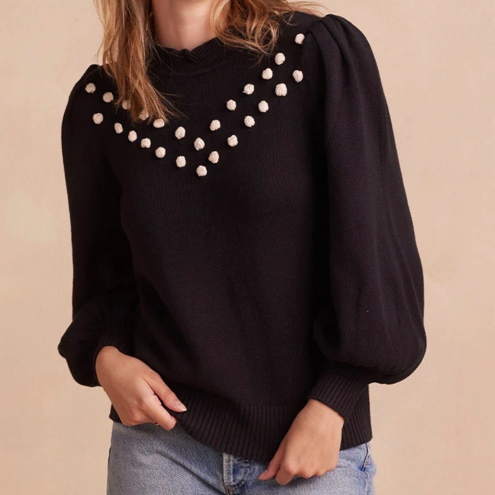 Summer salt The Year-Round Balloon Sleeve Pompom Sweater Small